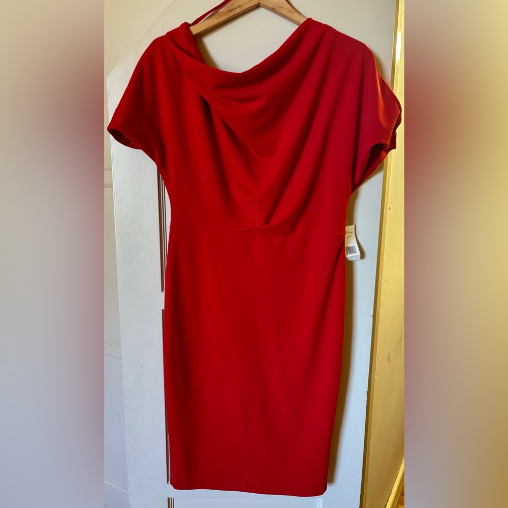NWT Alexia Admore Olivia Draped one Shoulder Sheath Dress Red Sz L